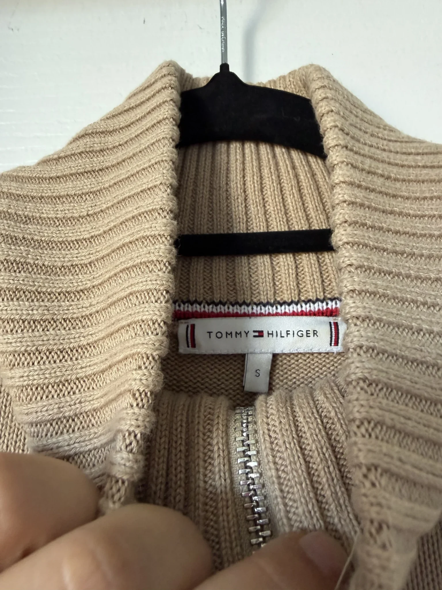 Image for Tommy Hilfiger jumper with a trucker collar, size S, light brown