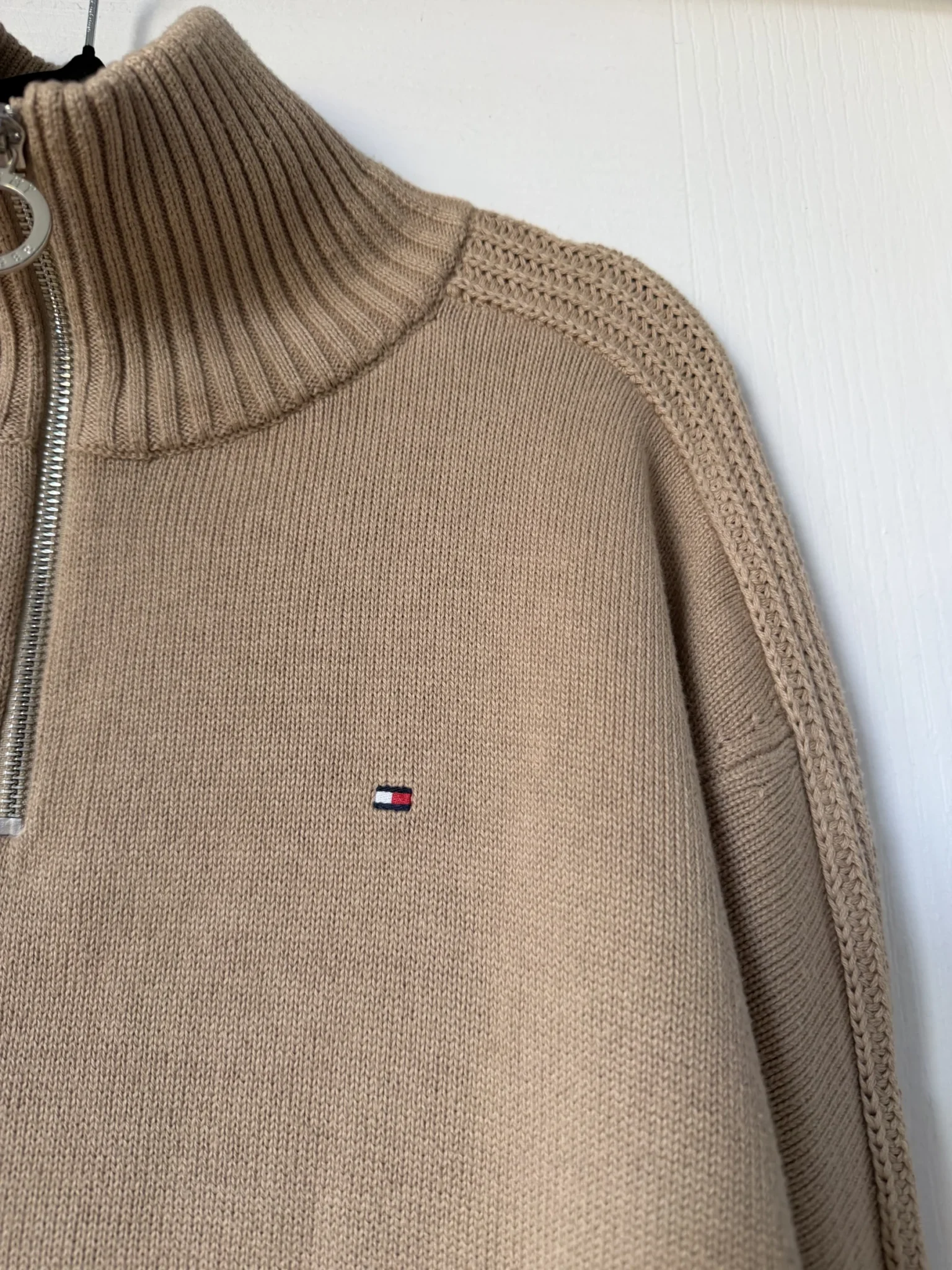 Image for Tommy Hilfiger jumper with a trucker collar, size S, light brown