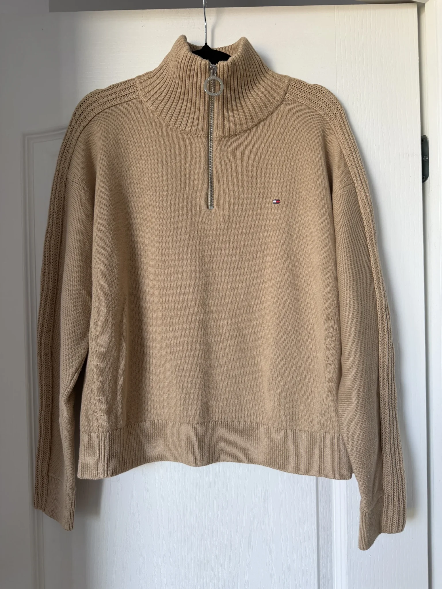 Image for Tommy Hilfiger jumper with a trucker collar, size S, light brown