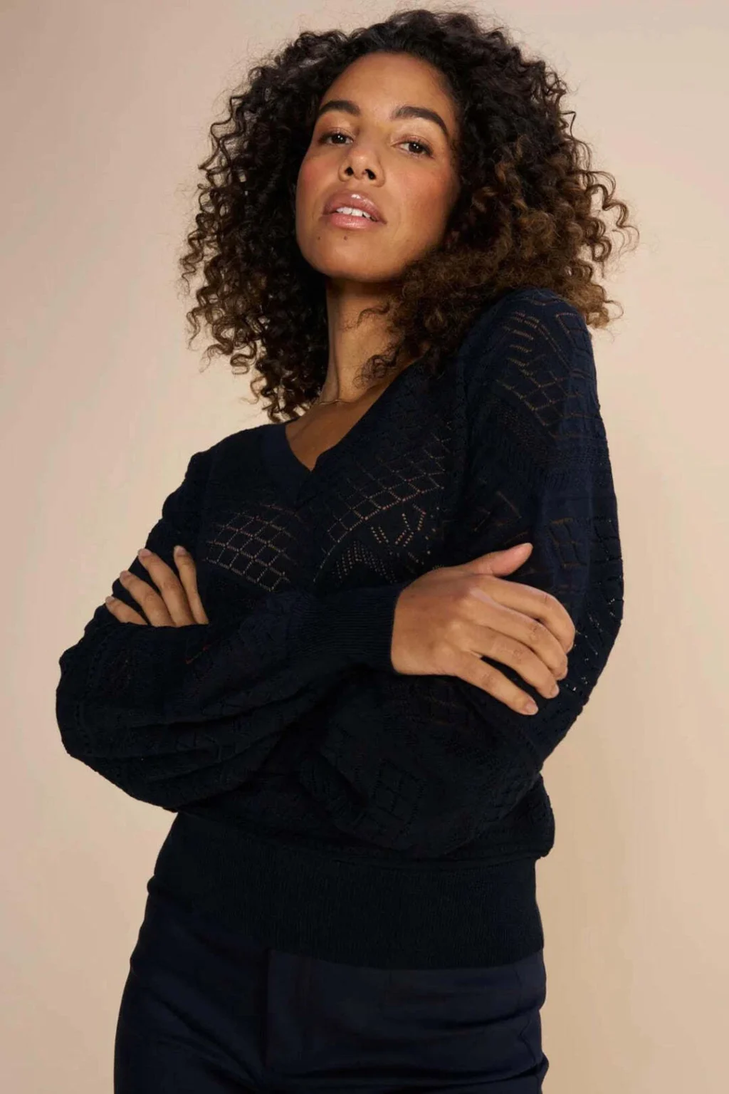 Image for Navy blue Mos Mosh jumper with balloon sleeves