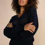 Thumbnail for Navy blue Mos Mosh jumper with balloon sleeves