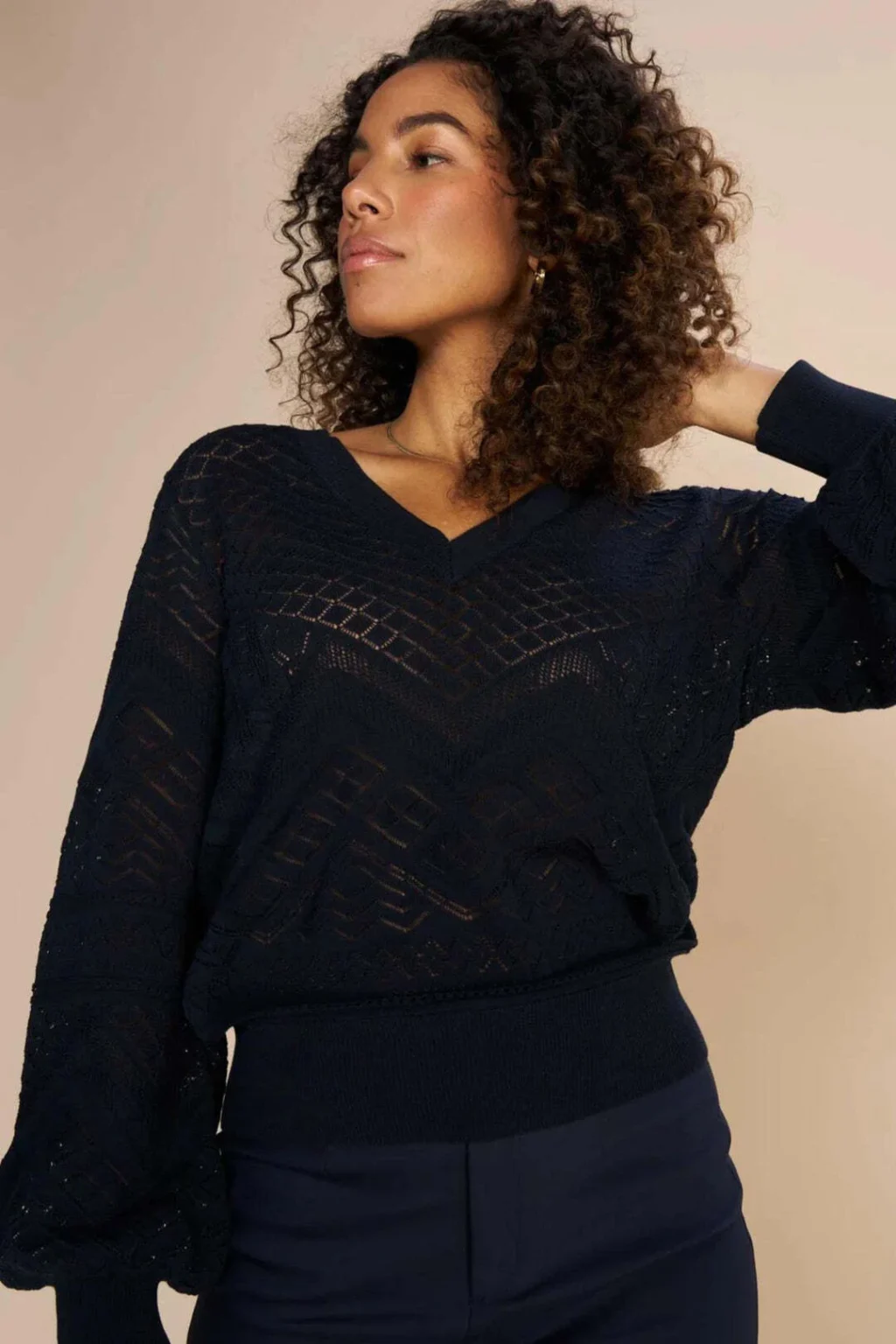 Image for Navy blue Mos Mosh jumper with balloon sleeves