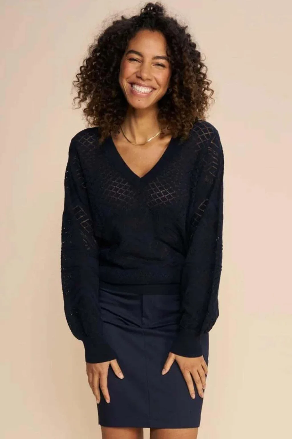 Image for Navy blue Mos Mosh jumper with balloon sleeves