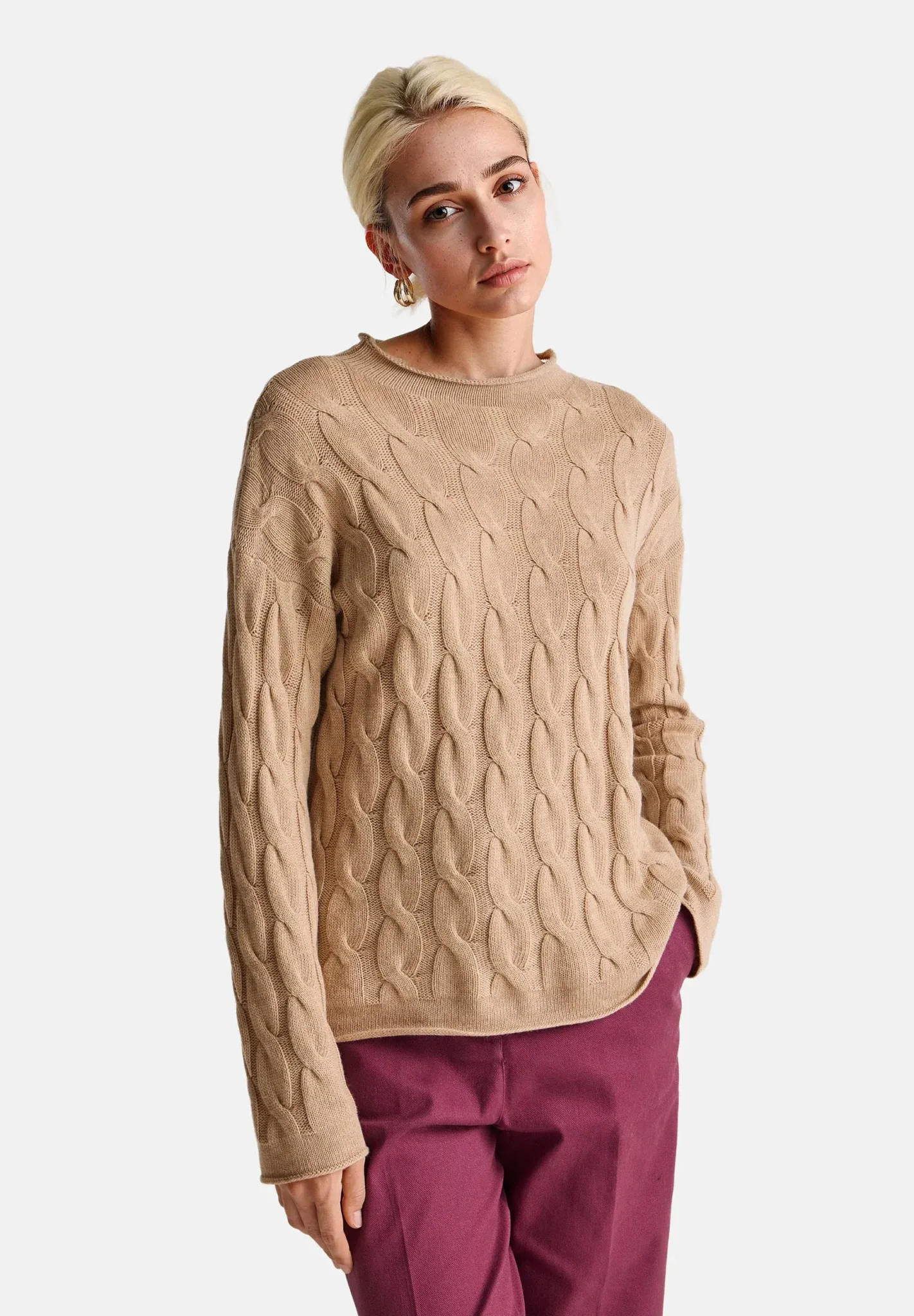 Image for United Colour of Benetton brown cable-knit jumper, size M