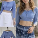 Featured thumbnail for Short top, crop top, long-sleeved, off-the-shoulder