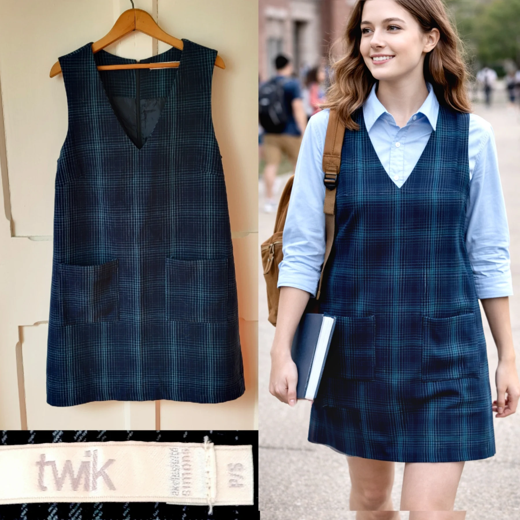 Twik Simons Dress: Classic Checked Sleeveless School Dress Twik seconde main