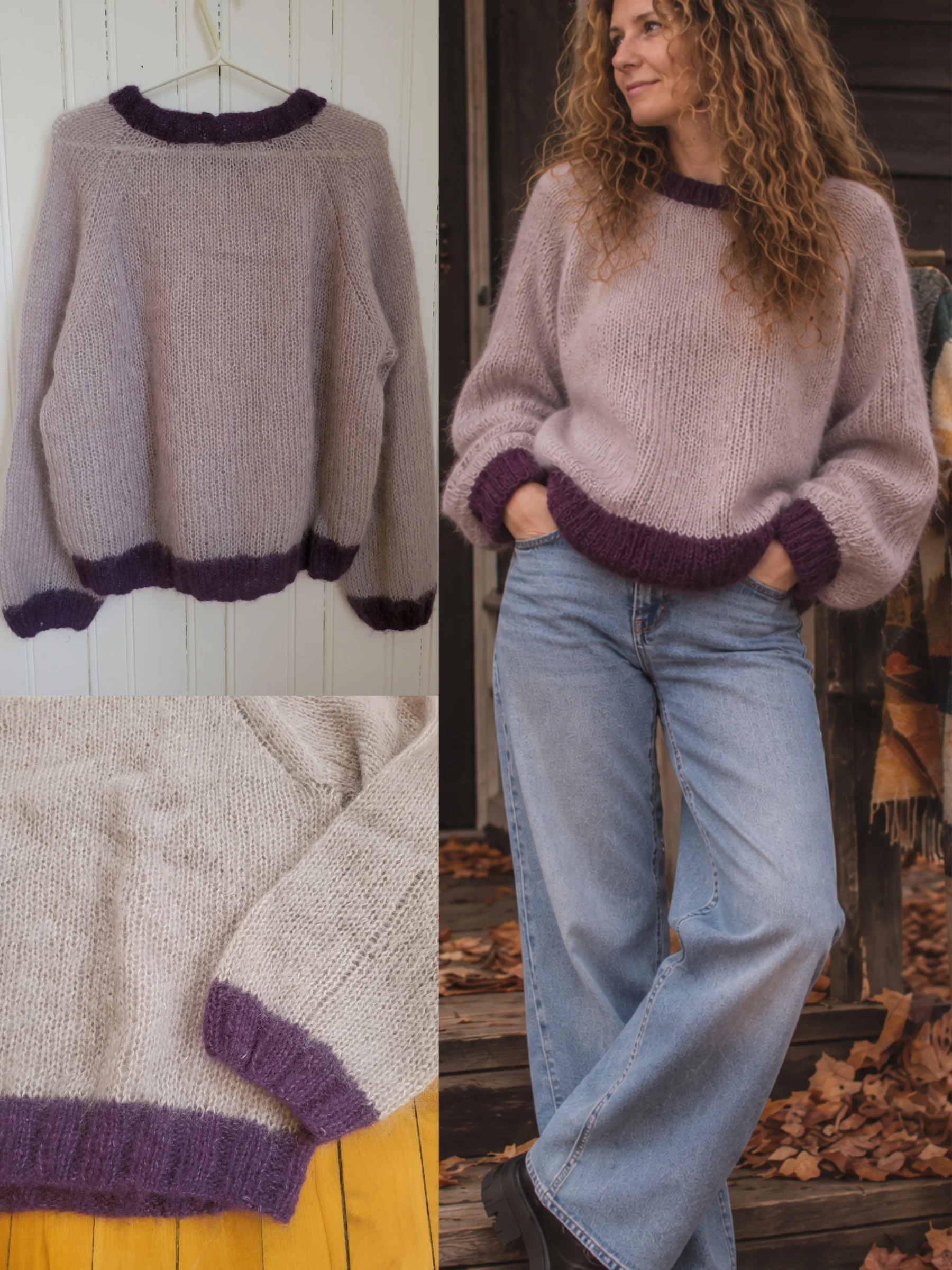 Hand-knitted lilac-mauve jumper, mohair-style, cosy *Other seconde main