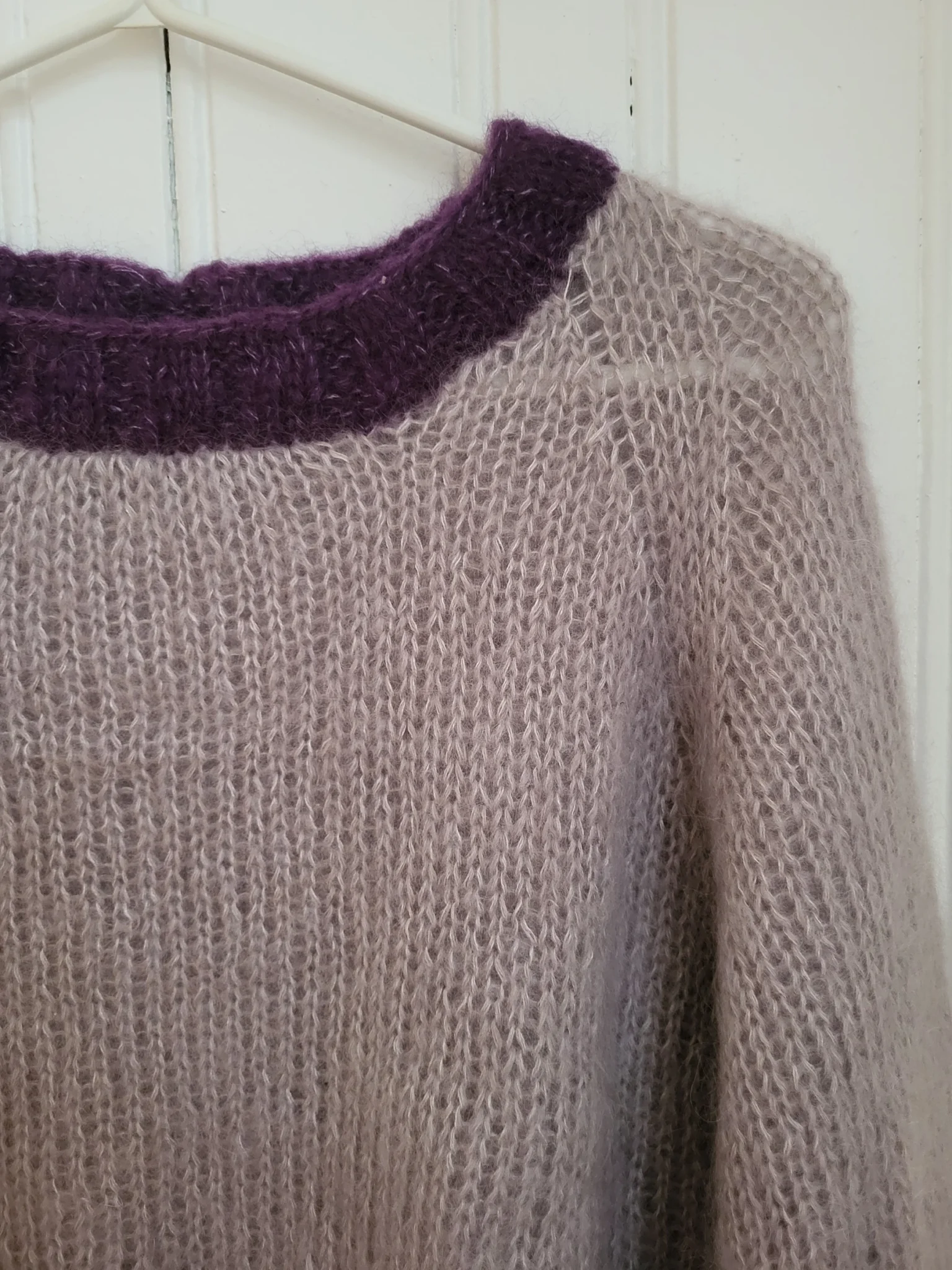 Image for Hand-knitted lilac-mauve jumper, mohair-style, cosy
