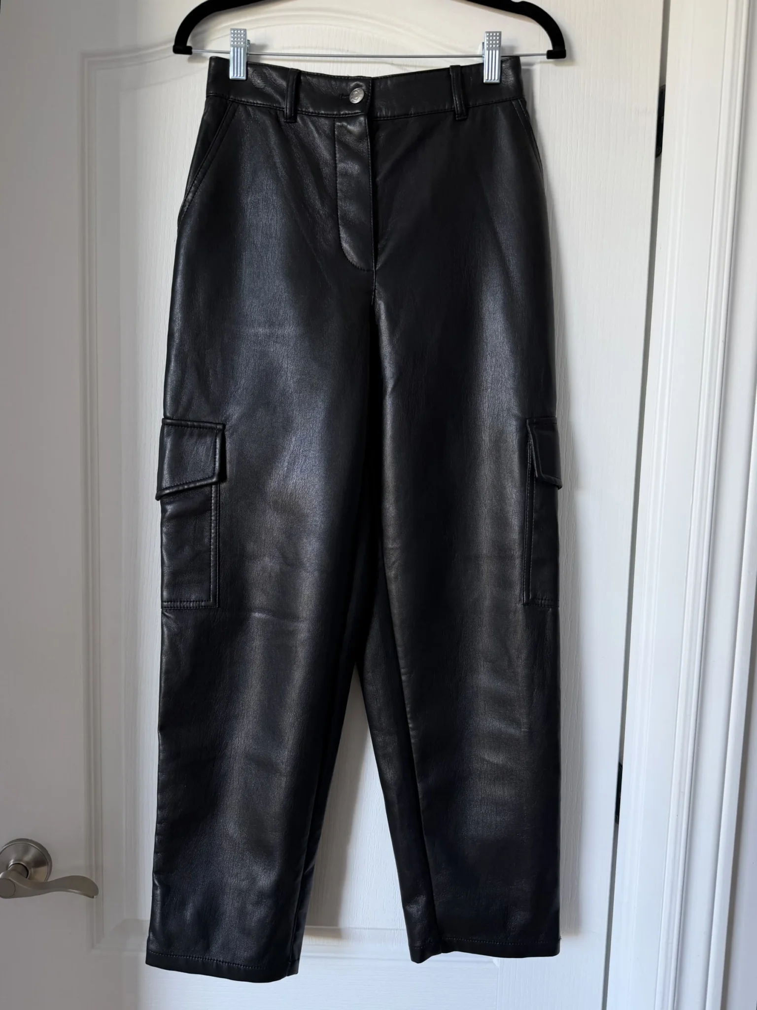 Featured image for Wilfred black faux leather cargo-style trousers, size 2