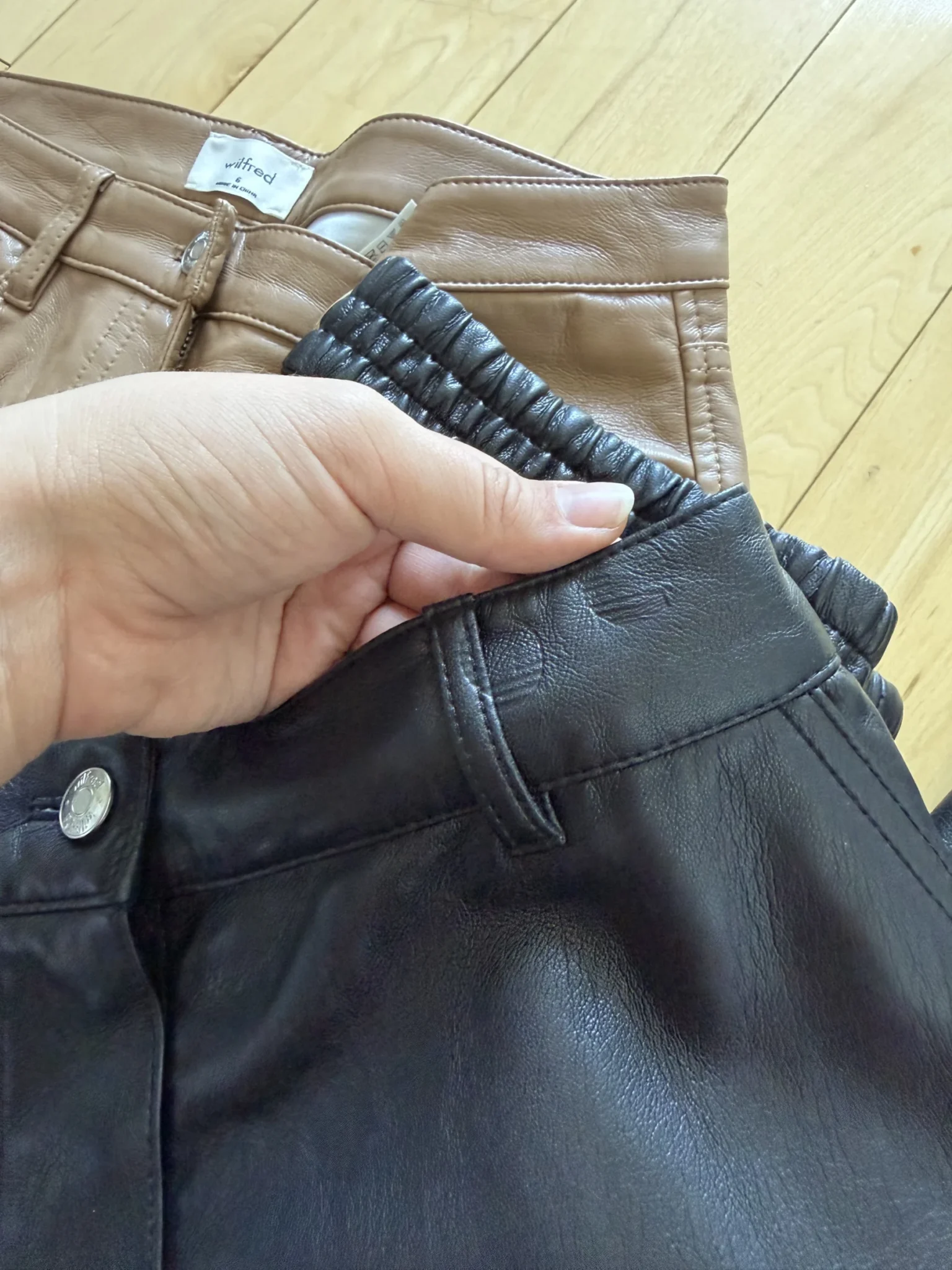 Image for Wilfred black faux leather cargo-style trousers, size 2