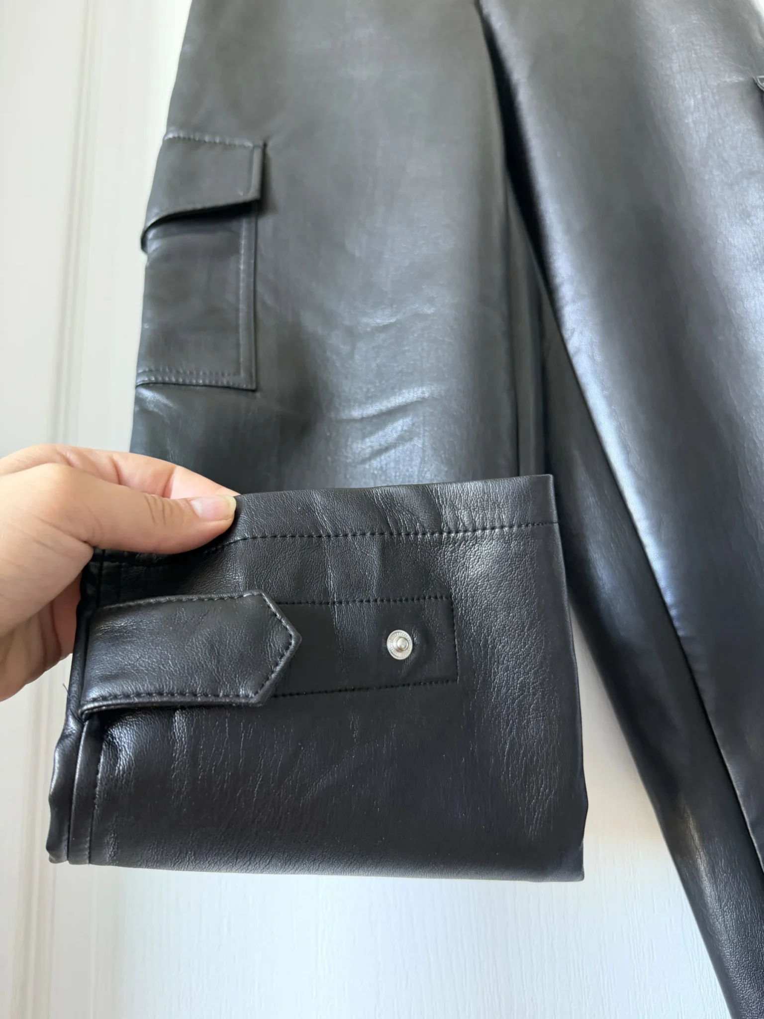 Image for Wilfred black faux leather cargo-style trousers, size 2