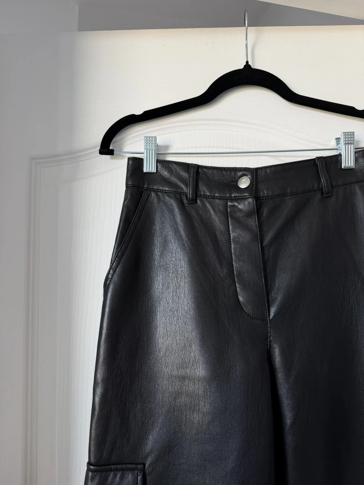 Image for Wilfred black faux leather cargo-style trousers, size 2