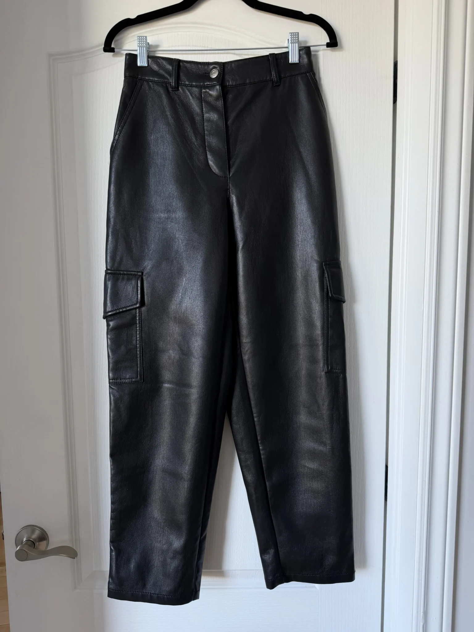 Image for Wilfred black faux leather cargo-style trousers, size 2
