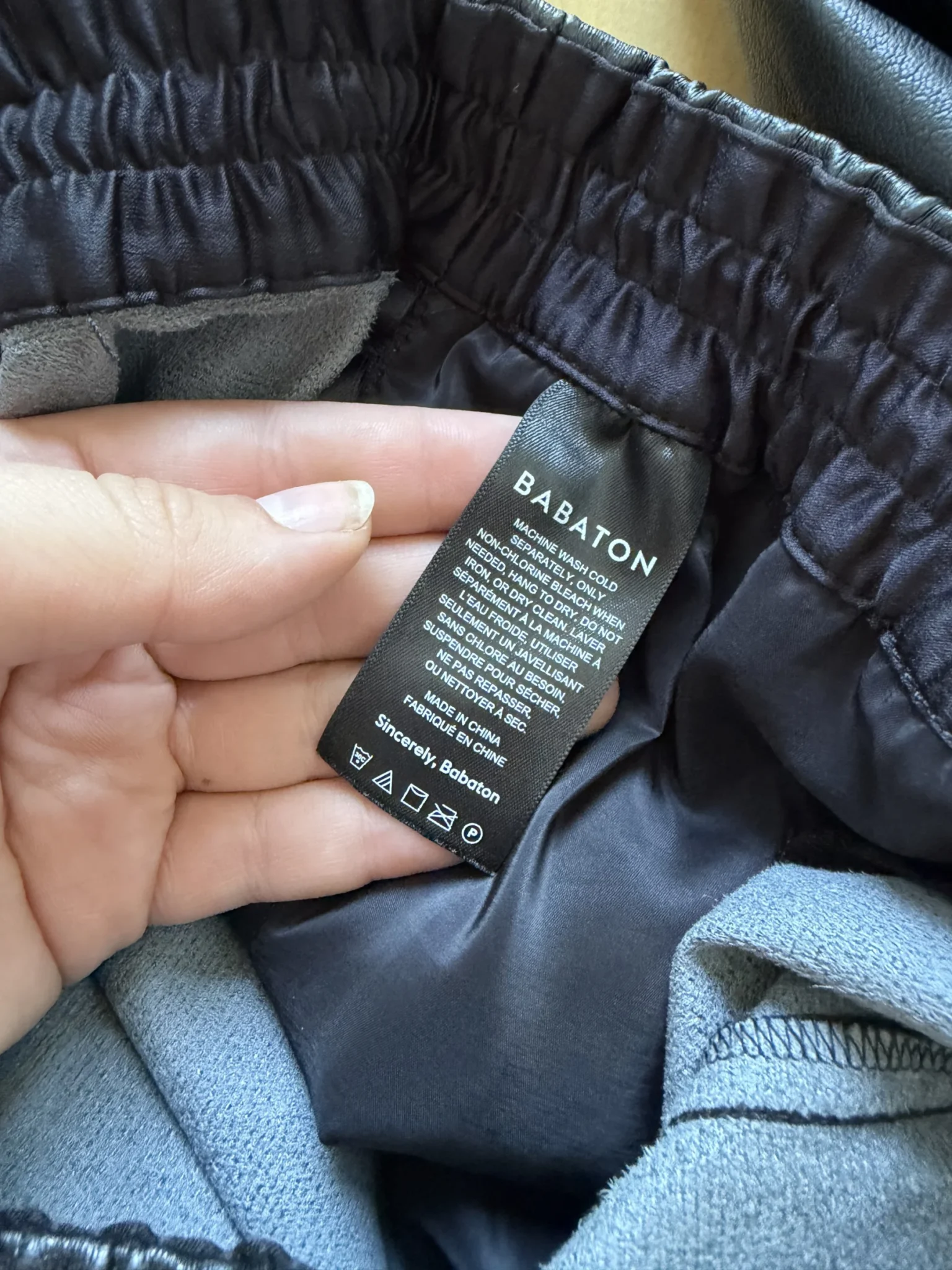 Image for Babaton trousers, size M, black faux leather, jogger-style