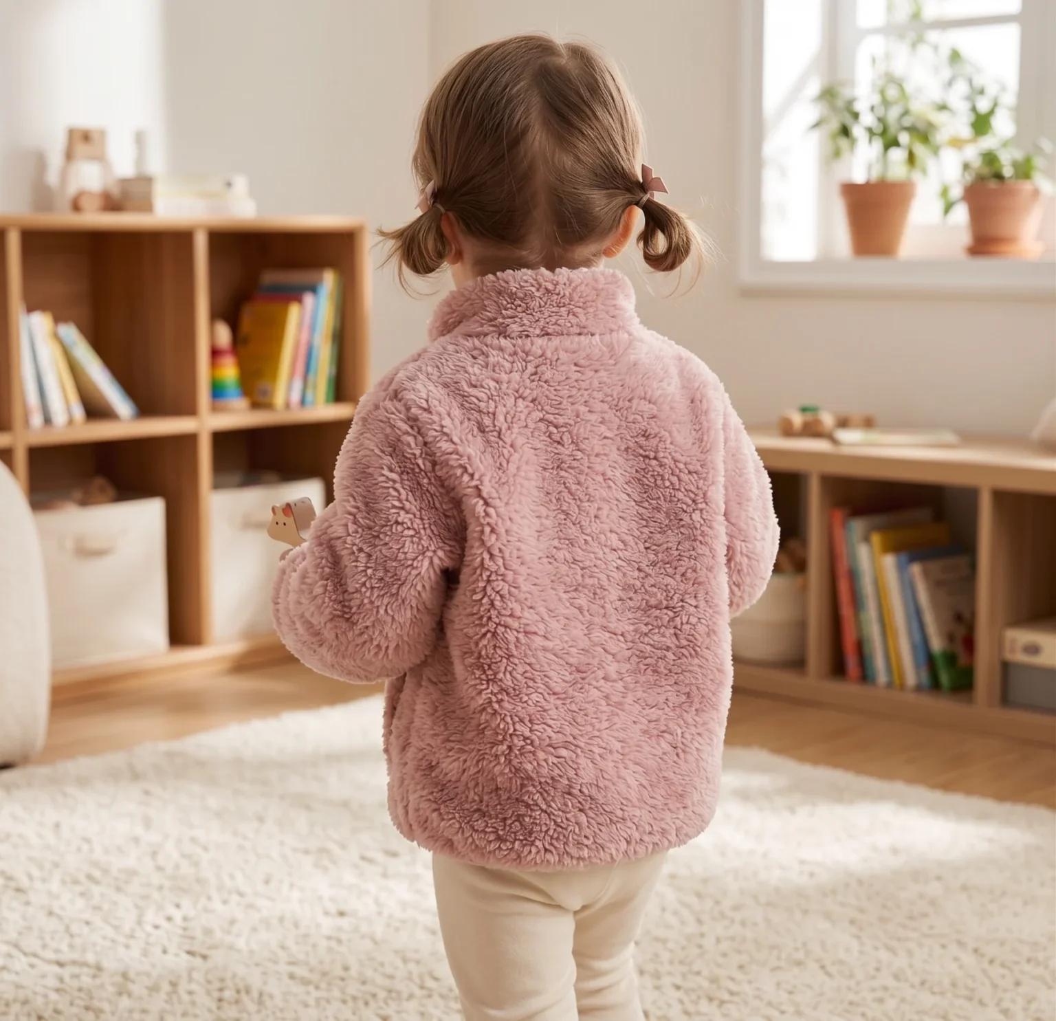 Image for Baby Pink Fuzzy Fleece Zip-Up Coat – Size 12M