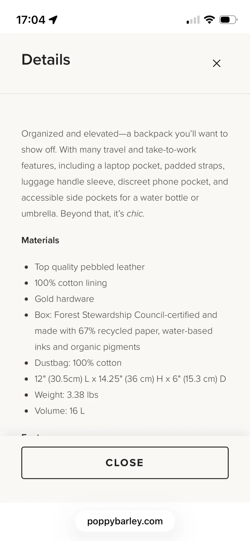 Image for Poppy Barley leather rucksack