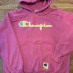 Featured thumbnail for Champion Reverse Weave – pink hoodie with chenille logo – L