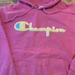 Thumbnail for Champion Reverse Weave – pink hoodie with chenille logo – L