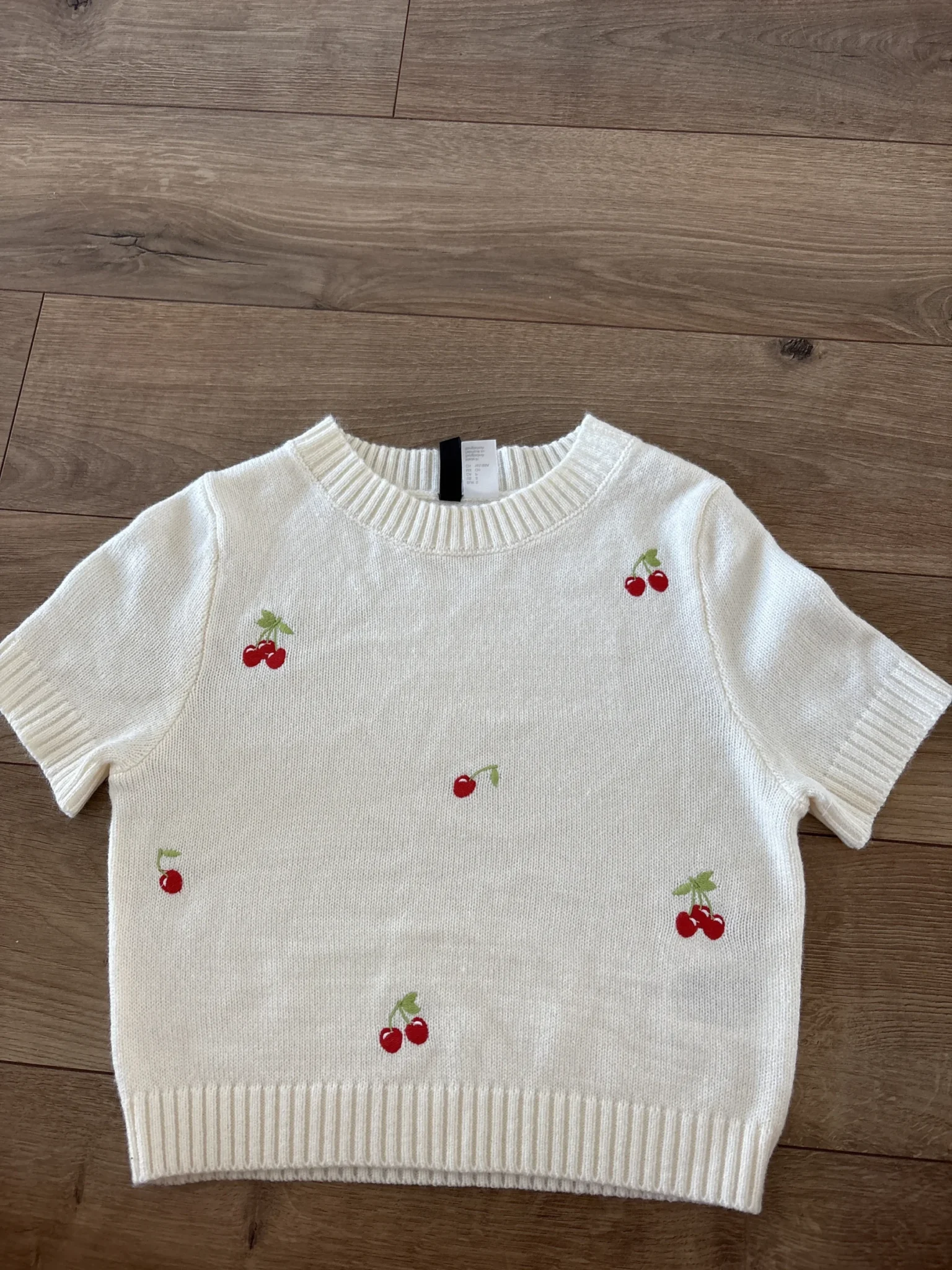 Image for White crop top with cherries by HM