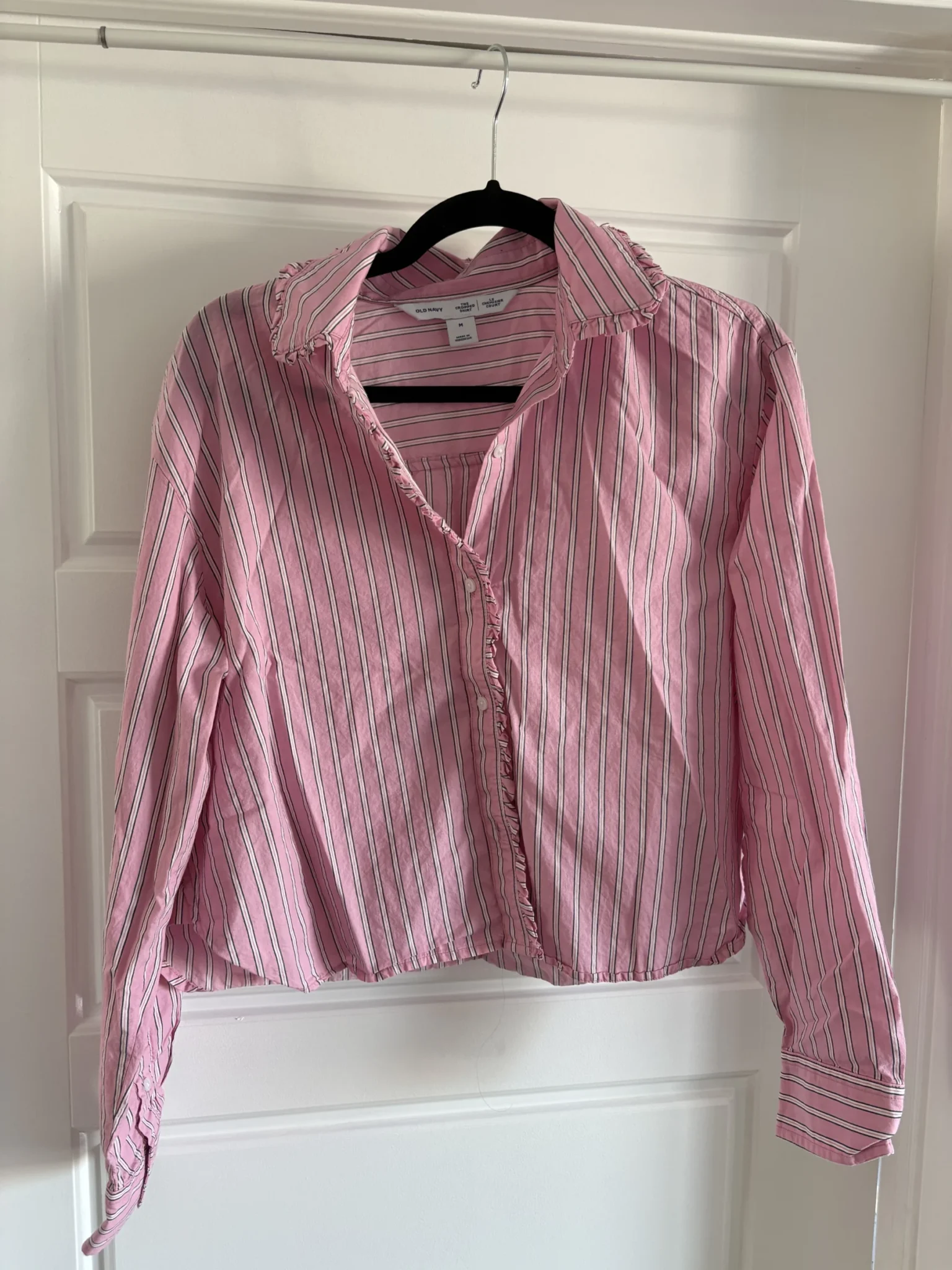 Featured image for Old Navy short pink striped blouse