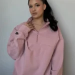 Featured thumbnail for Comfortable vintage powder pink half-zip sweatshirt