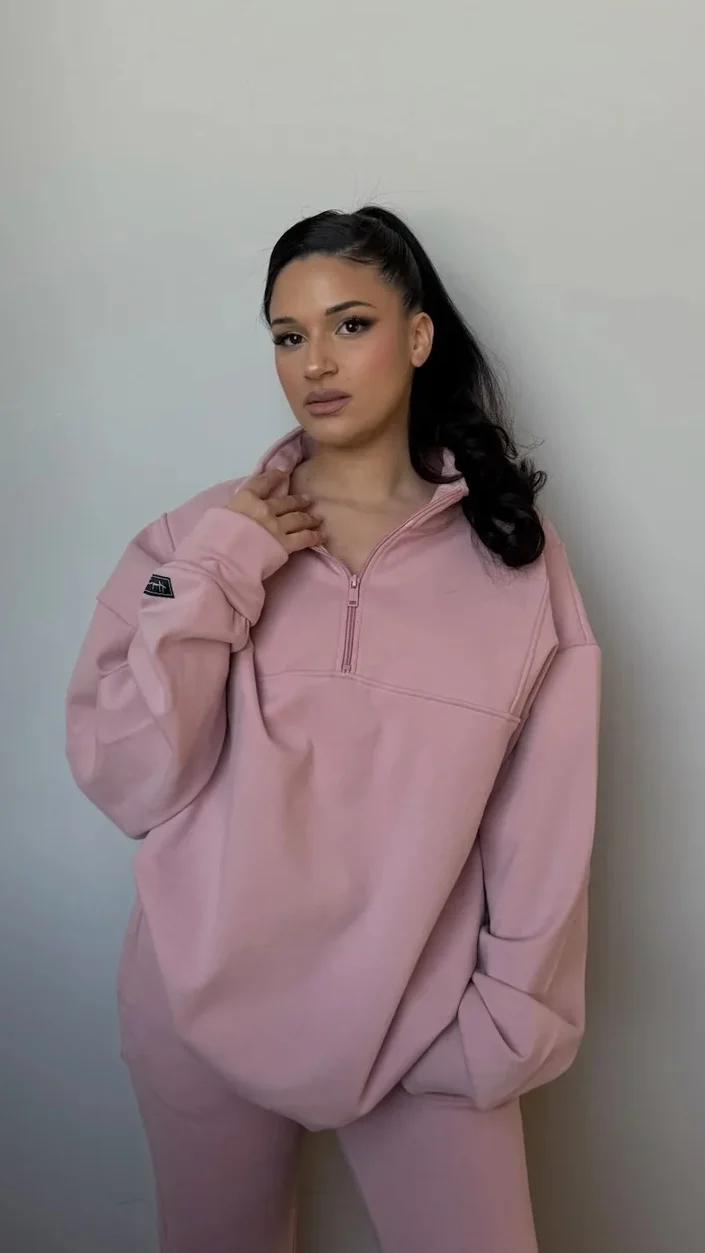 Comfortable vintage powder pink half-zip sweatshirt Hoaka seconde main