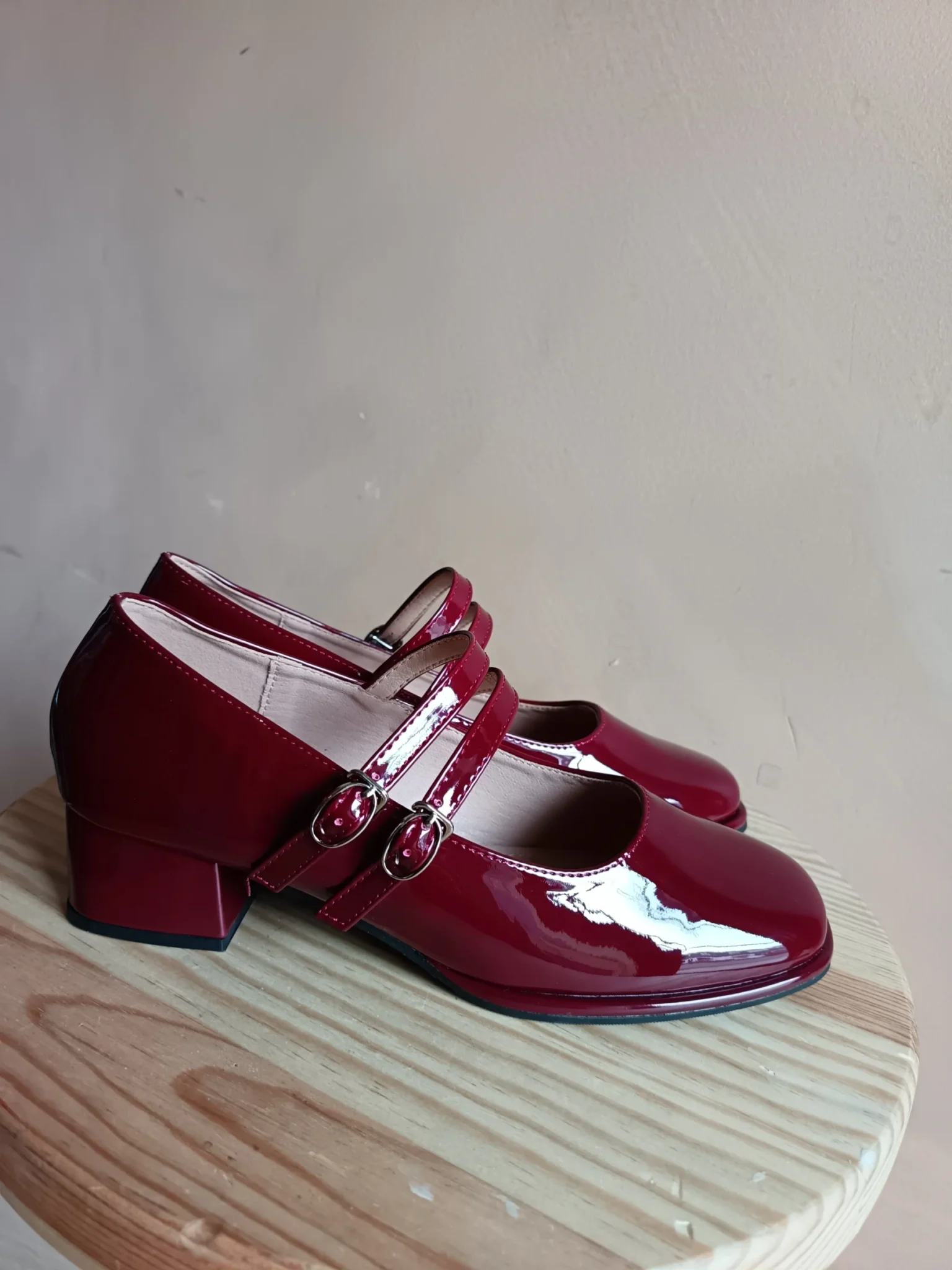 Featured image for Burgundy patent leather Mary Jane ballet flats