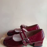 Thumbnail for Burgundy patent leather Mary Jane ballet flats