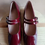 Thumbnail for Burgundy patent leather Mary Jane ballet flats
