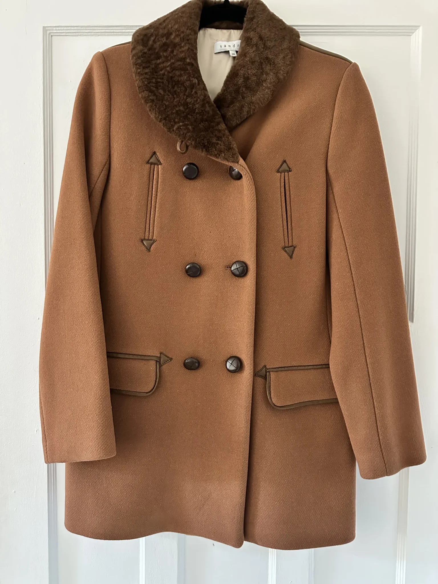 Featured image for Sandro wool coat with leather and fur detailing