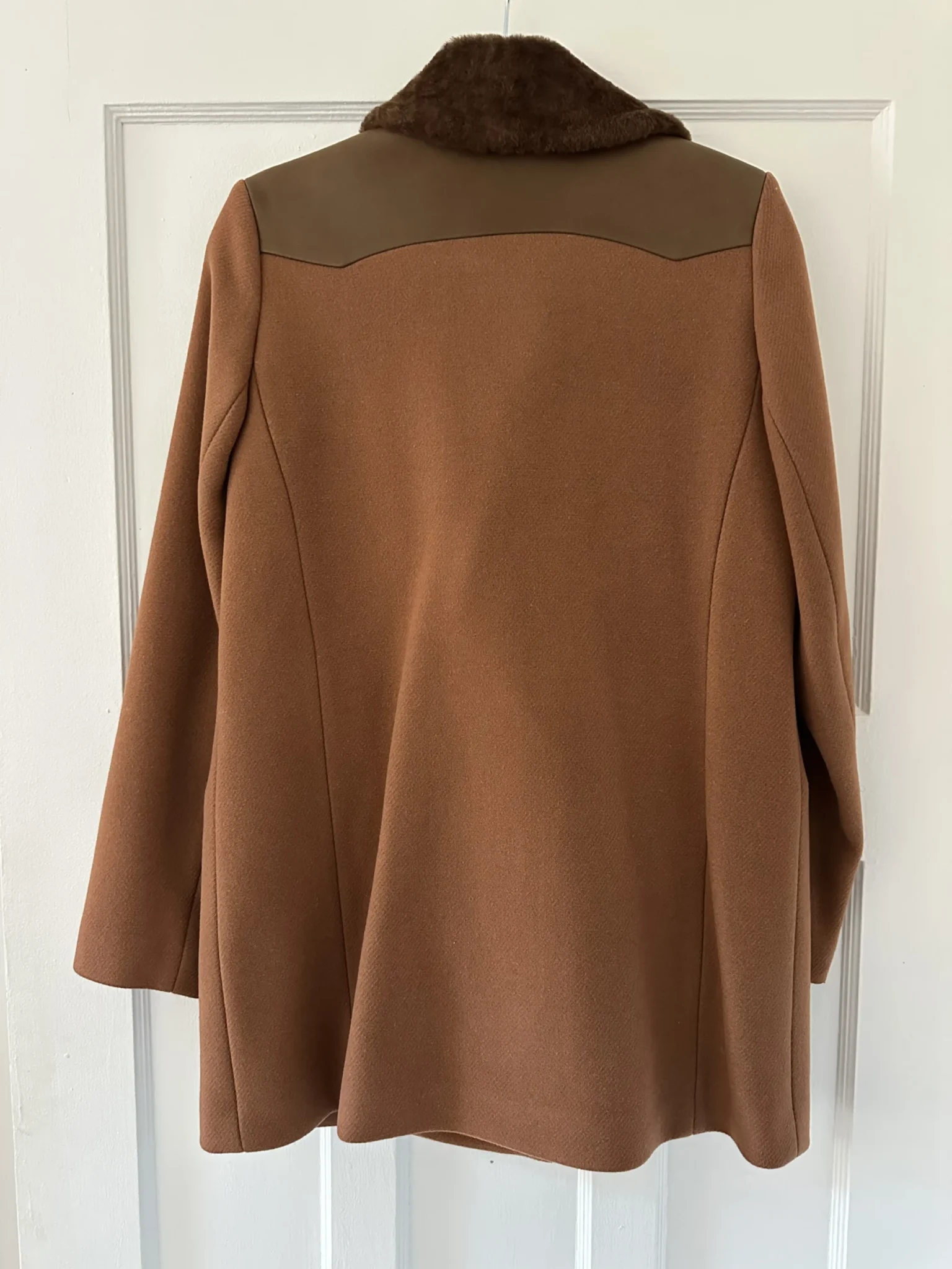Image for Sandro wool coat with leather and fur detailing