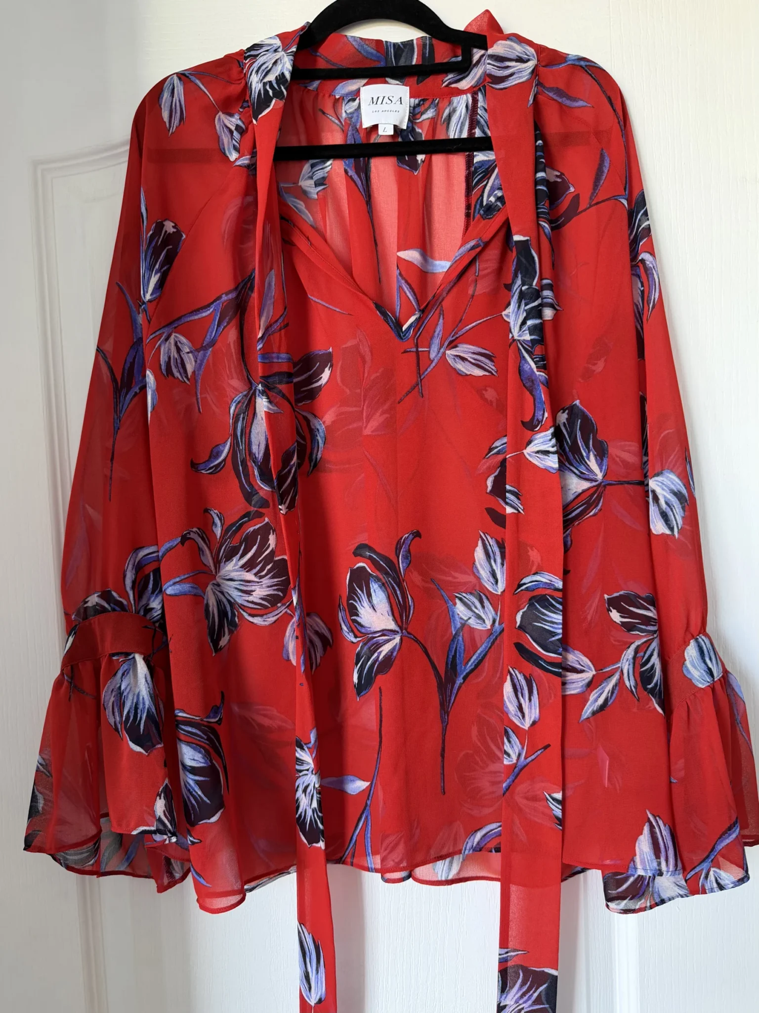 Featured image for MISA Los Angeles blouse, size L, red with floral patterns