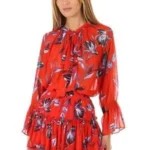 Thumbnail for MISA Los Angeles blouse, size L, red with floral patterns