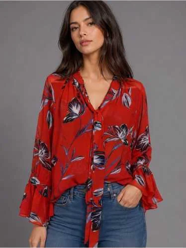 Image for MISA Los Angeles blouse, size L, red with floral patterns