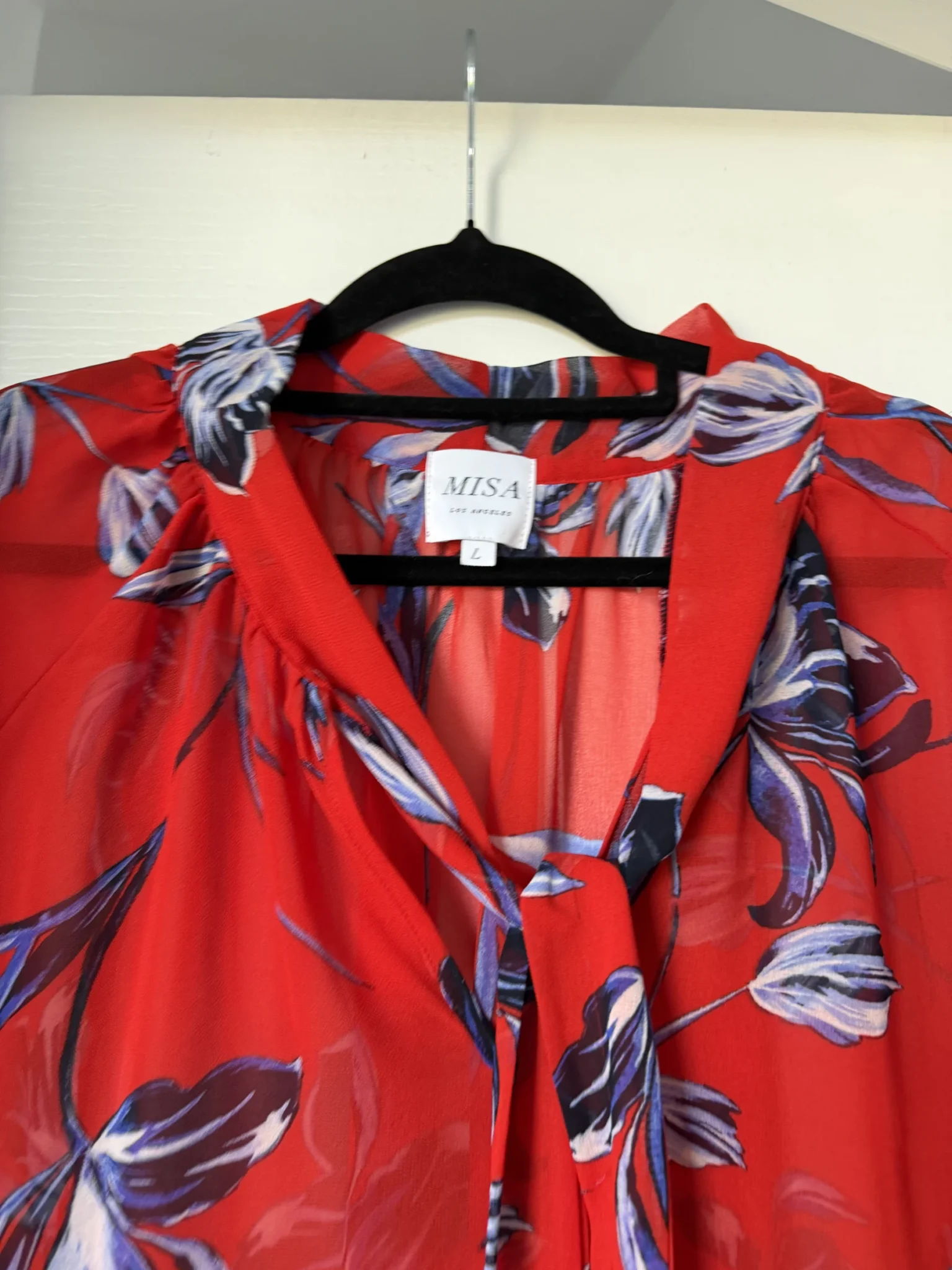 Image for MISA Los Angeles blouse, size L, red with floral patterns