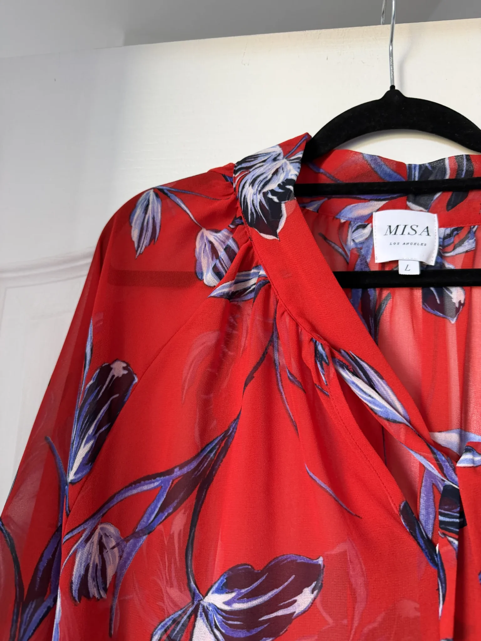 Image for MISA Los Angeles blouse, size L, red with floral patterns