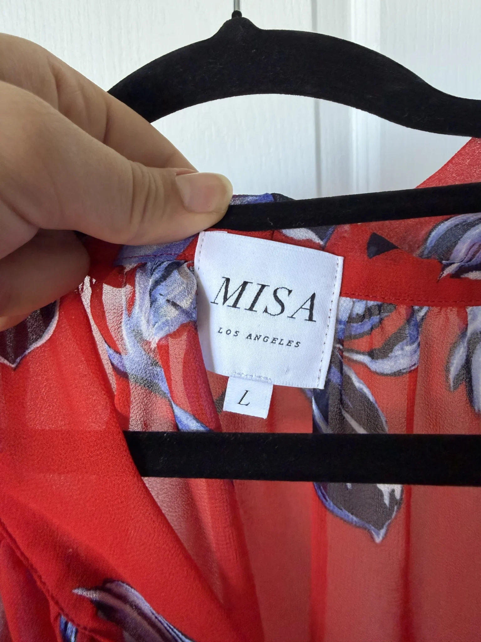 Image for MISA Los Angeles blouse, size L, red with floral patterns