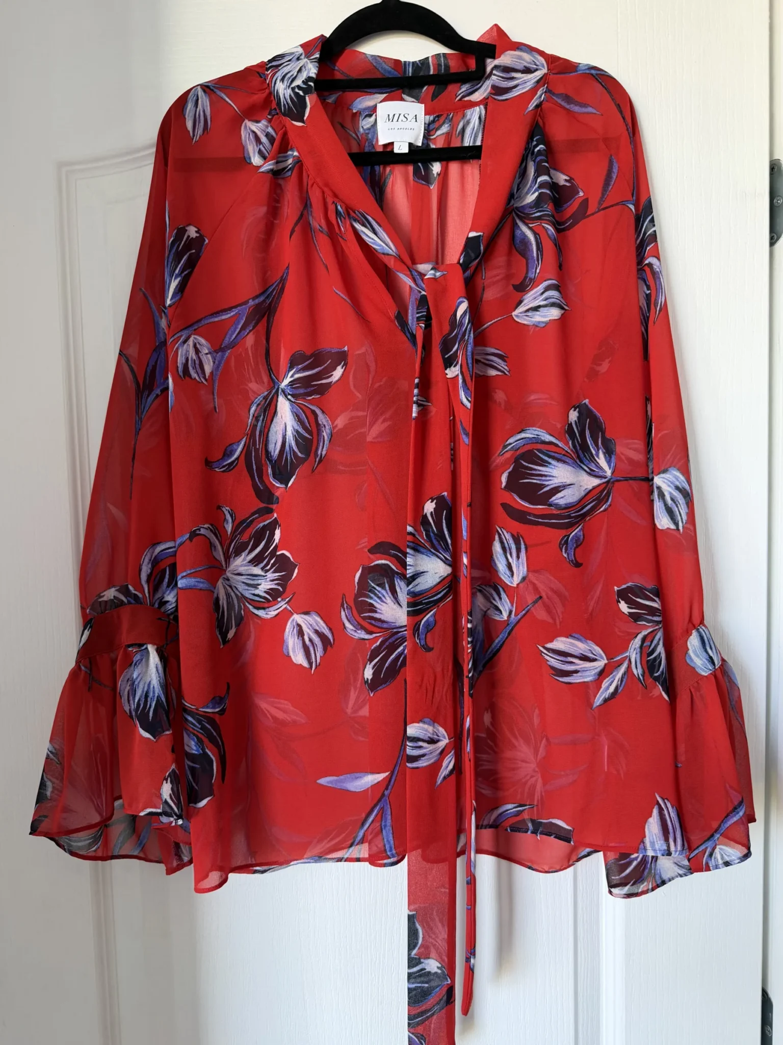 Image for MISA Los Angeles blouse, size L, red with floral patterns