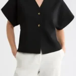 Featured thumbnail for Top Zara noir et boutons doré taille L