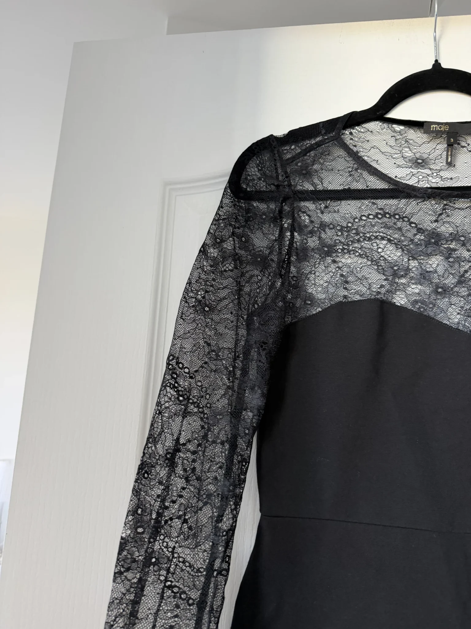 Image for Black Maje lace dress, size 3 (L)