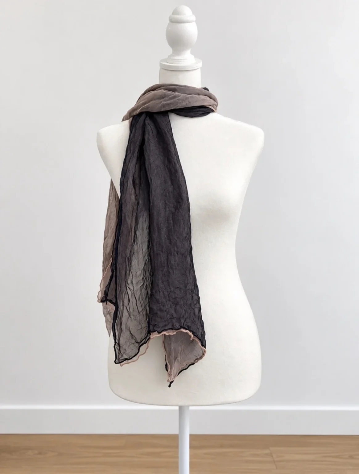 Featured image for 100% Silk Sheer Blush Pink Navy Oversized Scarf Wrap