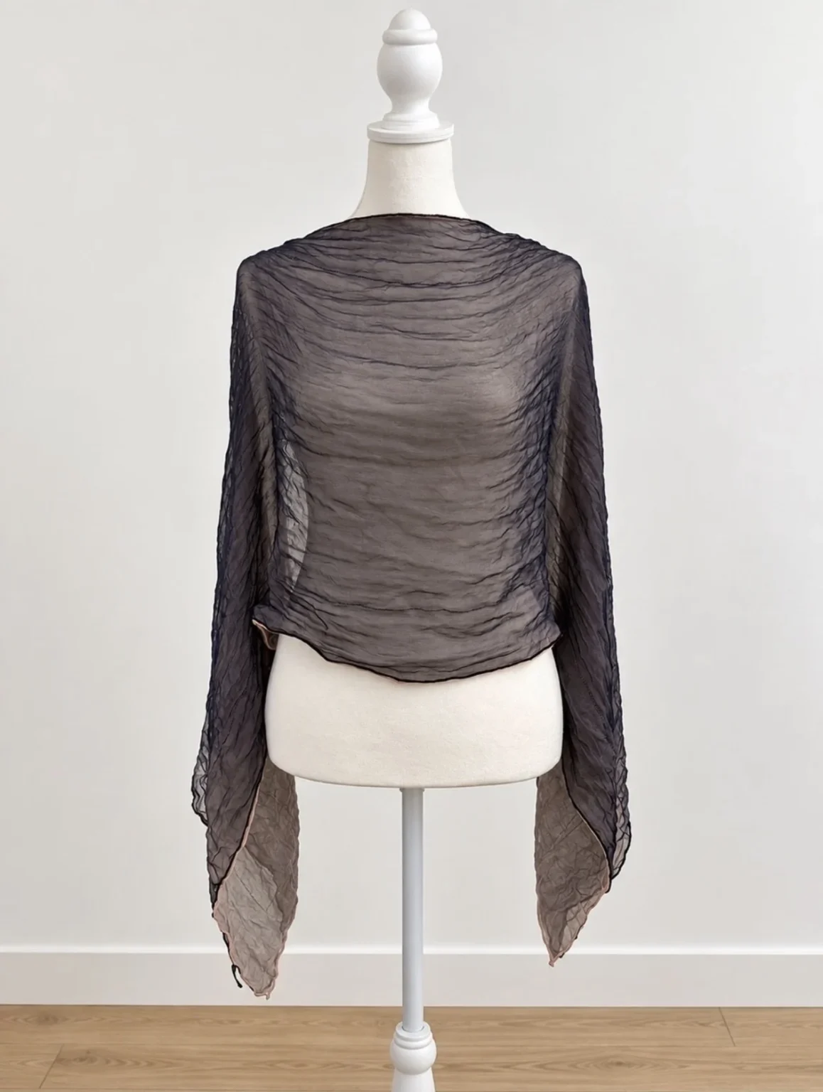 Image for 100% Silk Sheer Blush Pink Navy Oversized Scarf Wrap