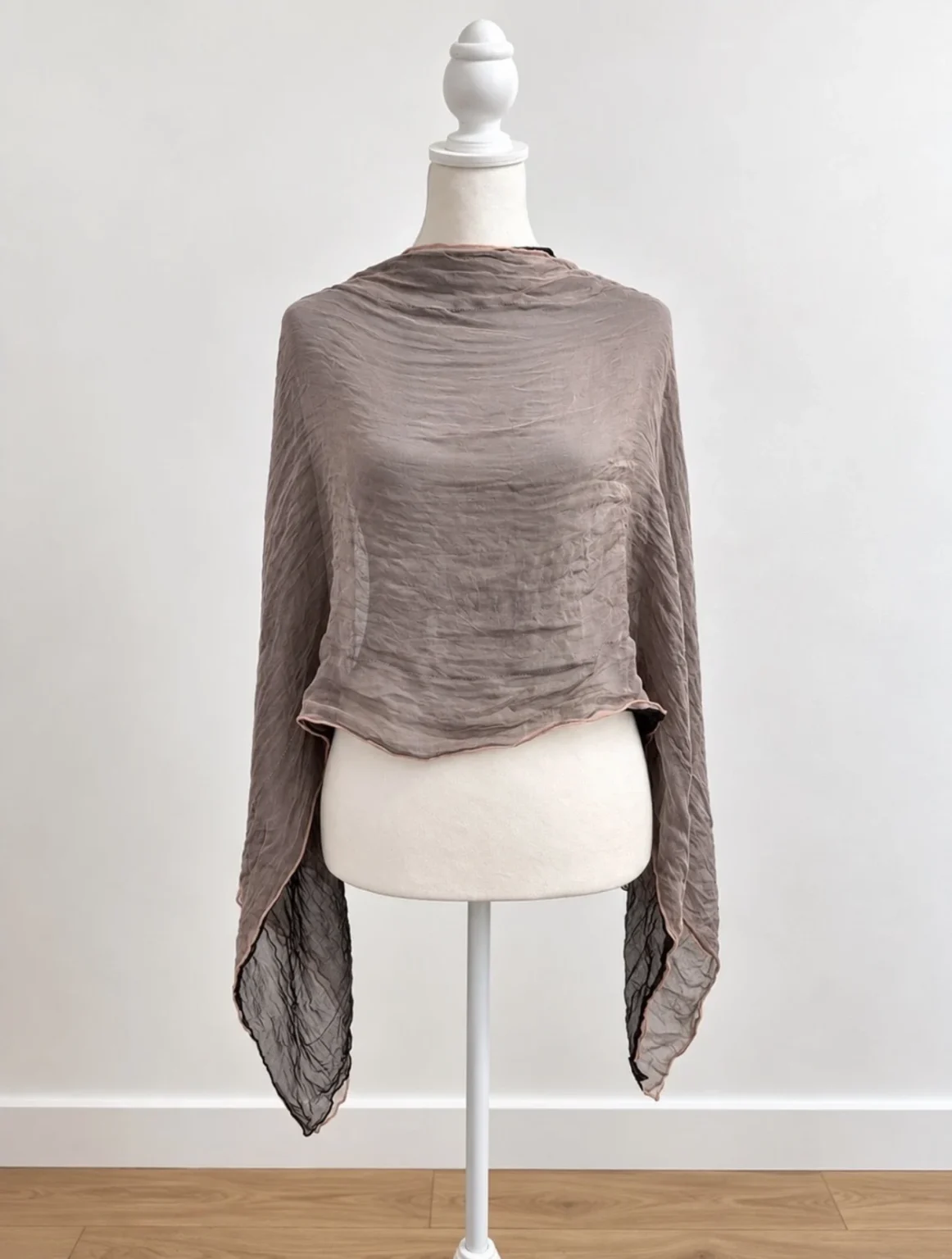 Image for 100% Silk Sheer Blush Pink Navy Oversized Scarf Wrap