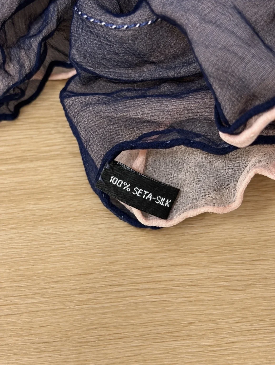 Image for 100% Silk Sheer Blush Pink Navy Oversized Scarf Wrap