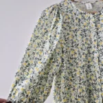 Thumbnail for Floral linen blouse with puffed sleeves
