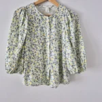 Thumbnail for Floral linen blouse with puffed sleeves