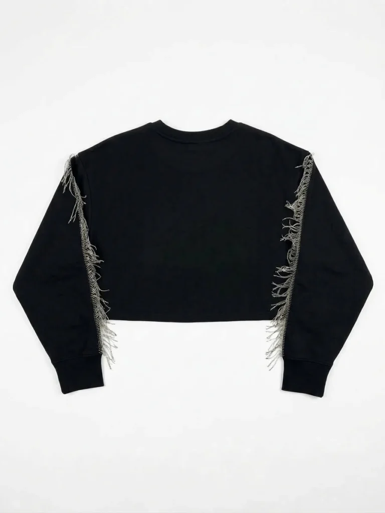 Featured image for NOLI – Black cropped yoga/athleisure top with fringing and rhinestones – M