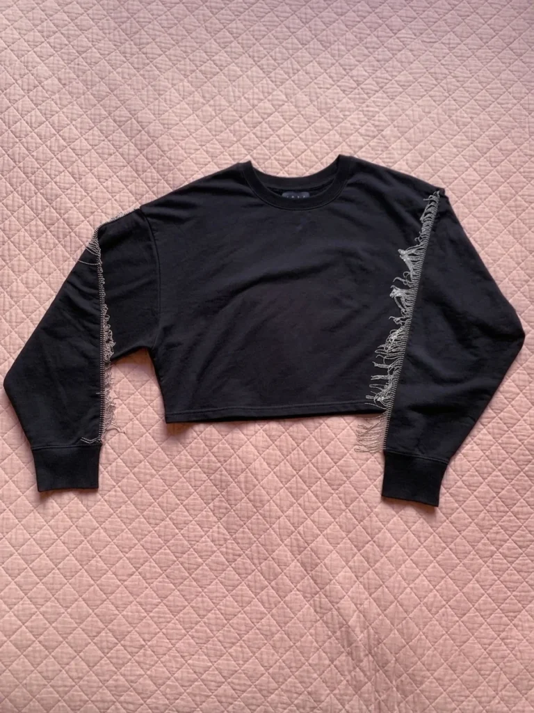 Image for NOLI – Black cropped yoga/athleisure top with fringing and rhinestones – M