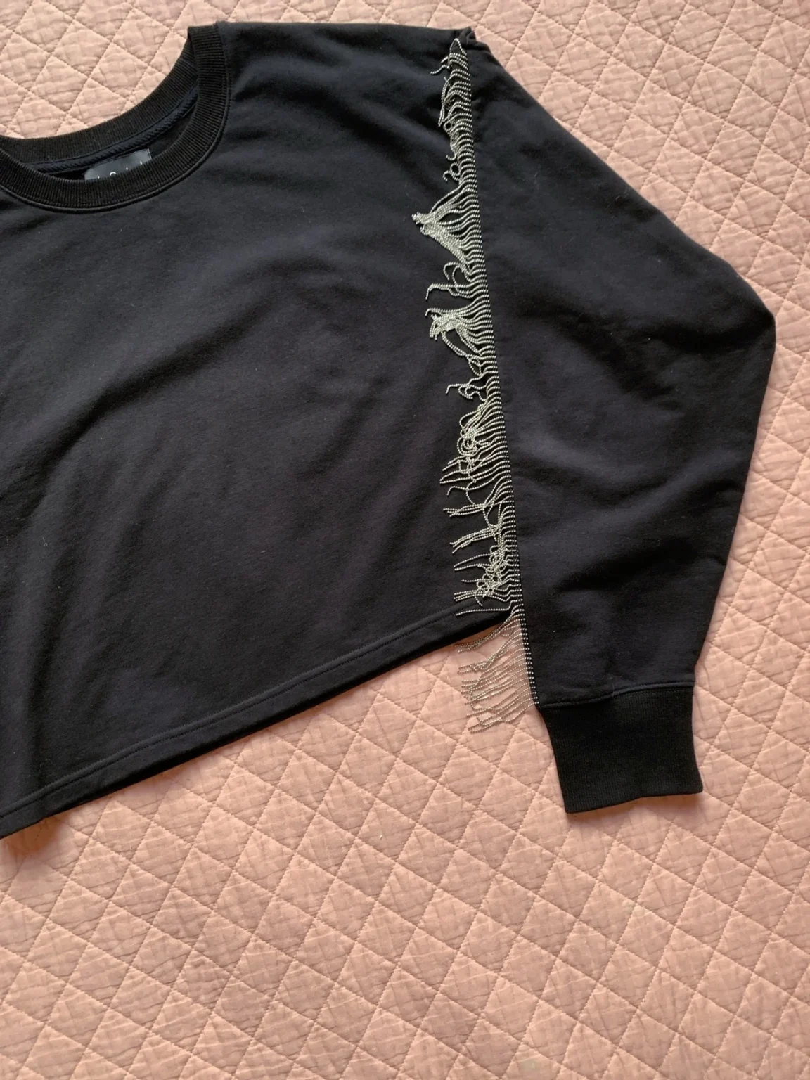 Image for NOLI – Black cropped yoga/athleisure top with fringing and rhinestones – M
