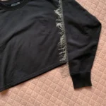 Thumbnail for NOLI – Black cropped yoga/athleisure top with fringing and rhinestones – M
